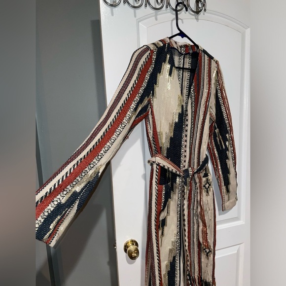 New! 🤠 Ramy Brook Cody Belted Fringe Jacquard Western Boho Cardigan/ Jacket 🤠 S - Picture 10 of 16